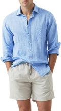 Mens Cotton Linen Casual Button Down Shirt - Breathable Everyday Shirt
