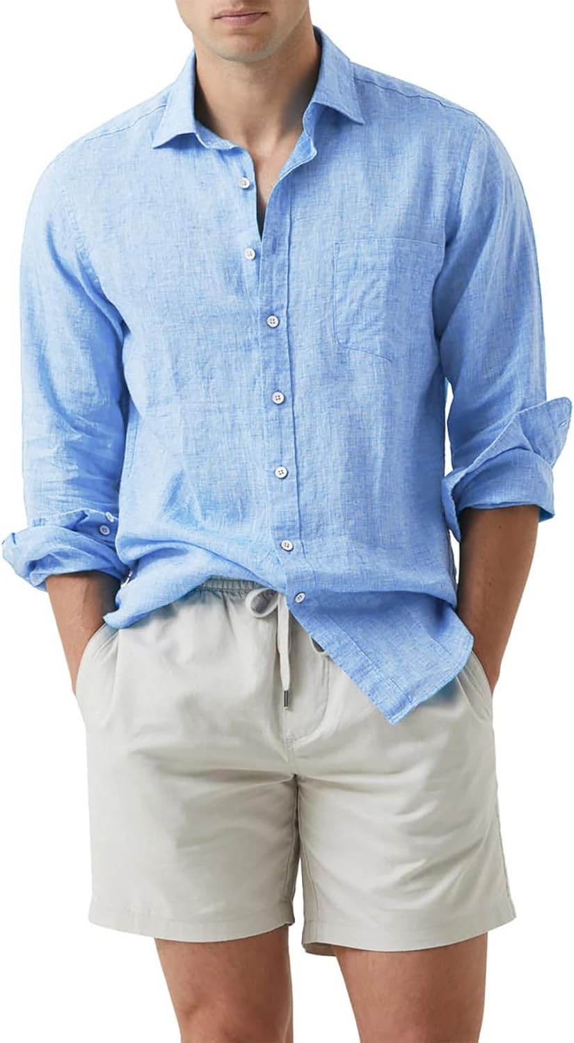 Stylish Cotton Linen Casual Button Down Long Sleeve Shirt