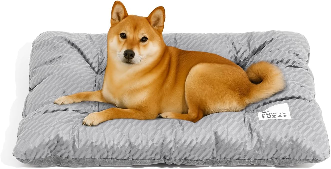 FUNNY FUZZY Dog Bed Crate Pad Mat for Large Dogs and Cats