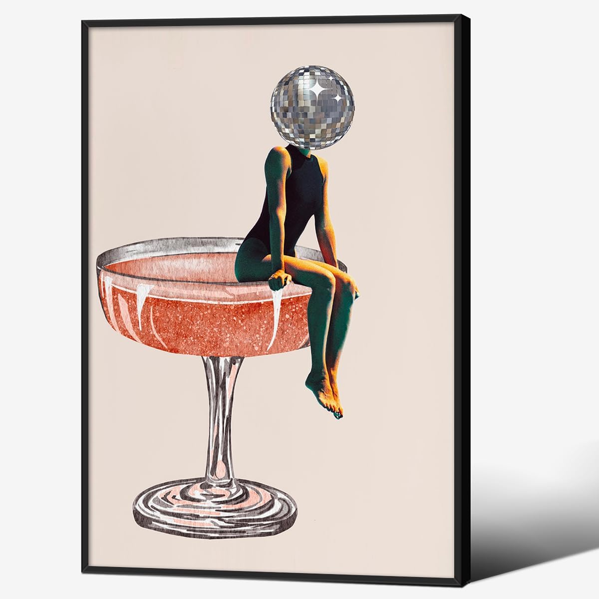 Funky Disco Ball Girly Head Poster for Trendy Wall Decor