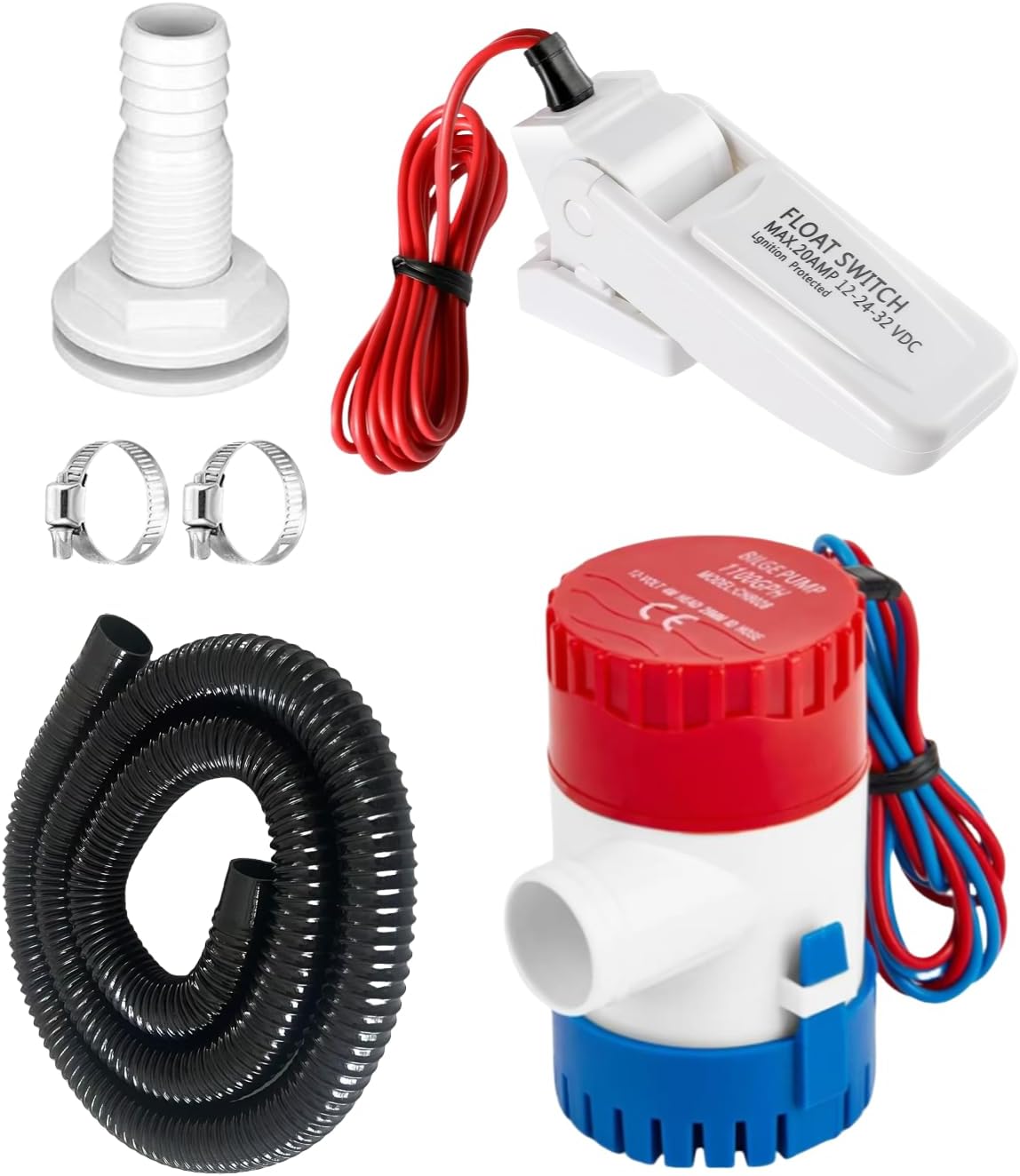 1100GPH Bilge Pump with Float Switch & Hose Kit for Boats