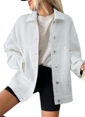 Womens Denim Jacket Long Sleeve Drop Shoulder Jean Coat - Casual Layer