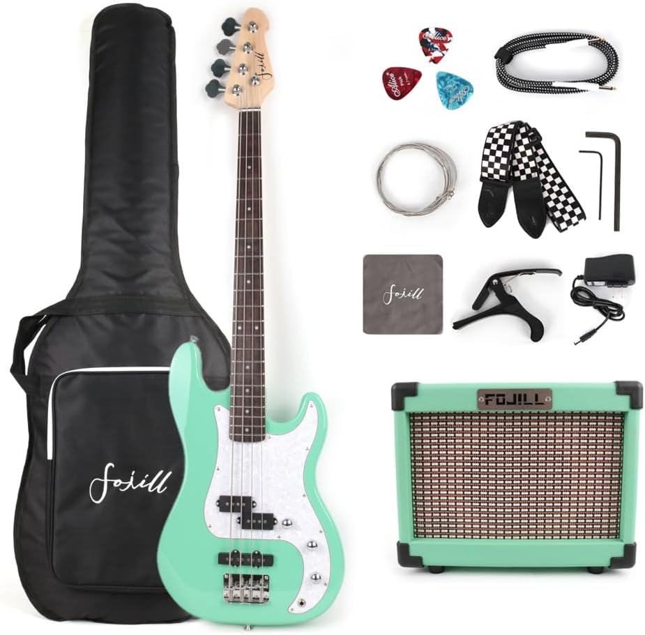 Full Size Electric Bass Guitar Kit with Bluetooth Amp and Accessories