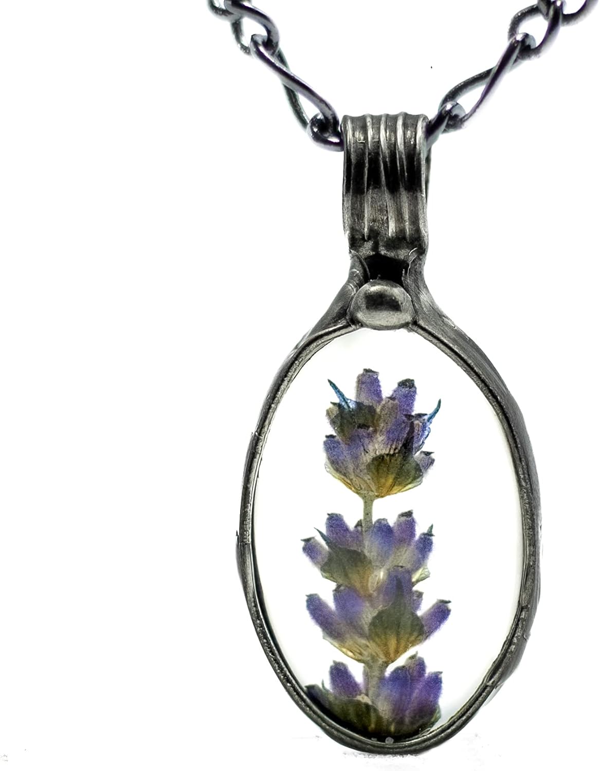 Handmade Lavender Necklace with Real Pressed Flower Pendant
