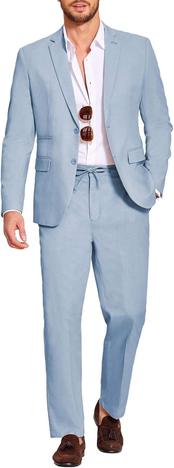 COOFANDY Men's 2 Piece Linen Suit Set for Casual Elegance