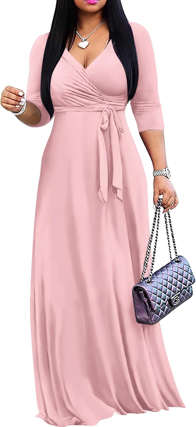 FANDEE Women's Maxi Dress - Bohemian Summer Long V-Neck Style