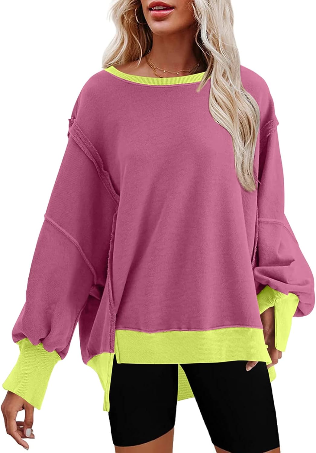 SHEWIN Womens Oversized Reverse Seam Sweatshirt for Casual Wear