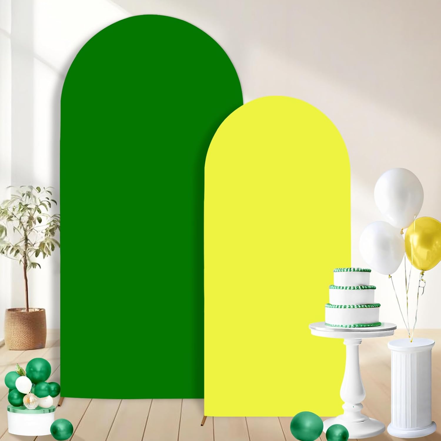 2PCS Arch Backdrop Covers for Weddings and Parties - Yellow & Green