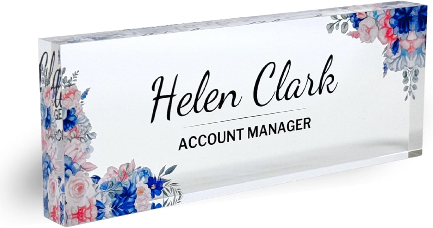 Customized Clear Acrylic Desk Name Plate Block for Office Decor