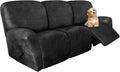 Charcoal Grey 8-Piece Recliner Sofa Covers - Stretch Leather-Like Fit