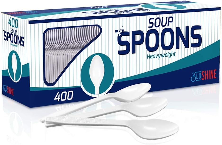 Extra Heavyweight Disposable White Plastic Soup Spoons for Events