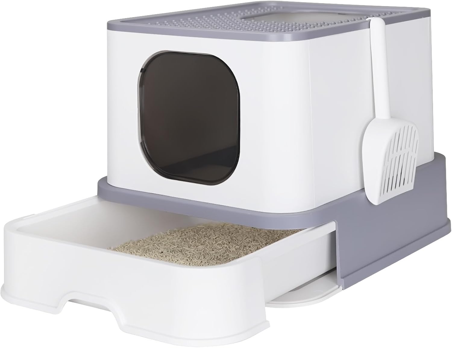 RIZZARI Large Enclosed Cat Litter Box for Indoor Use - Light Gray