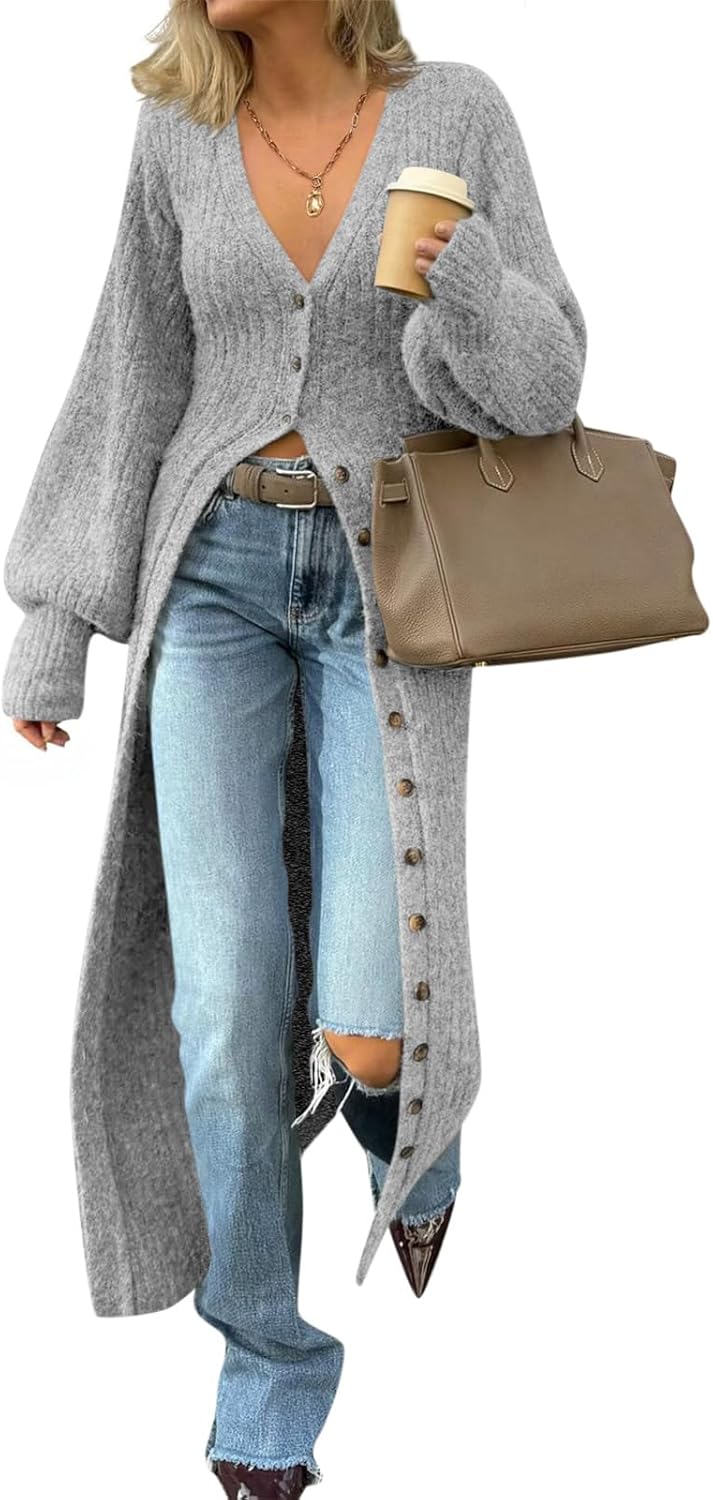 Saodimallsu Womens Long Cardigans V Neck Button Down Sweater