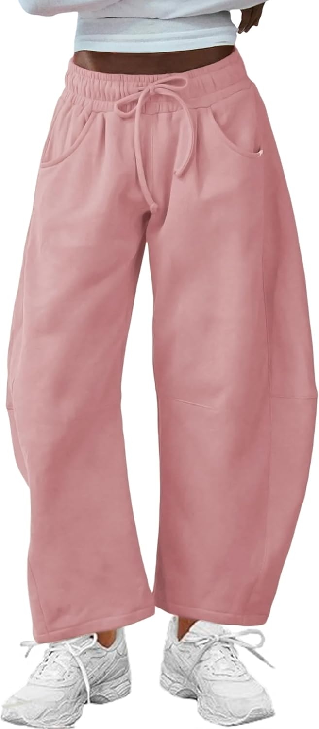 Hongsui Women's Barrel Leg Pants with Elasticated Waistband