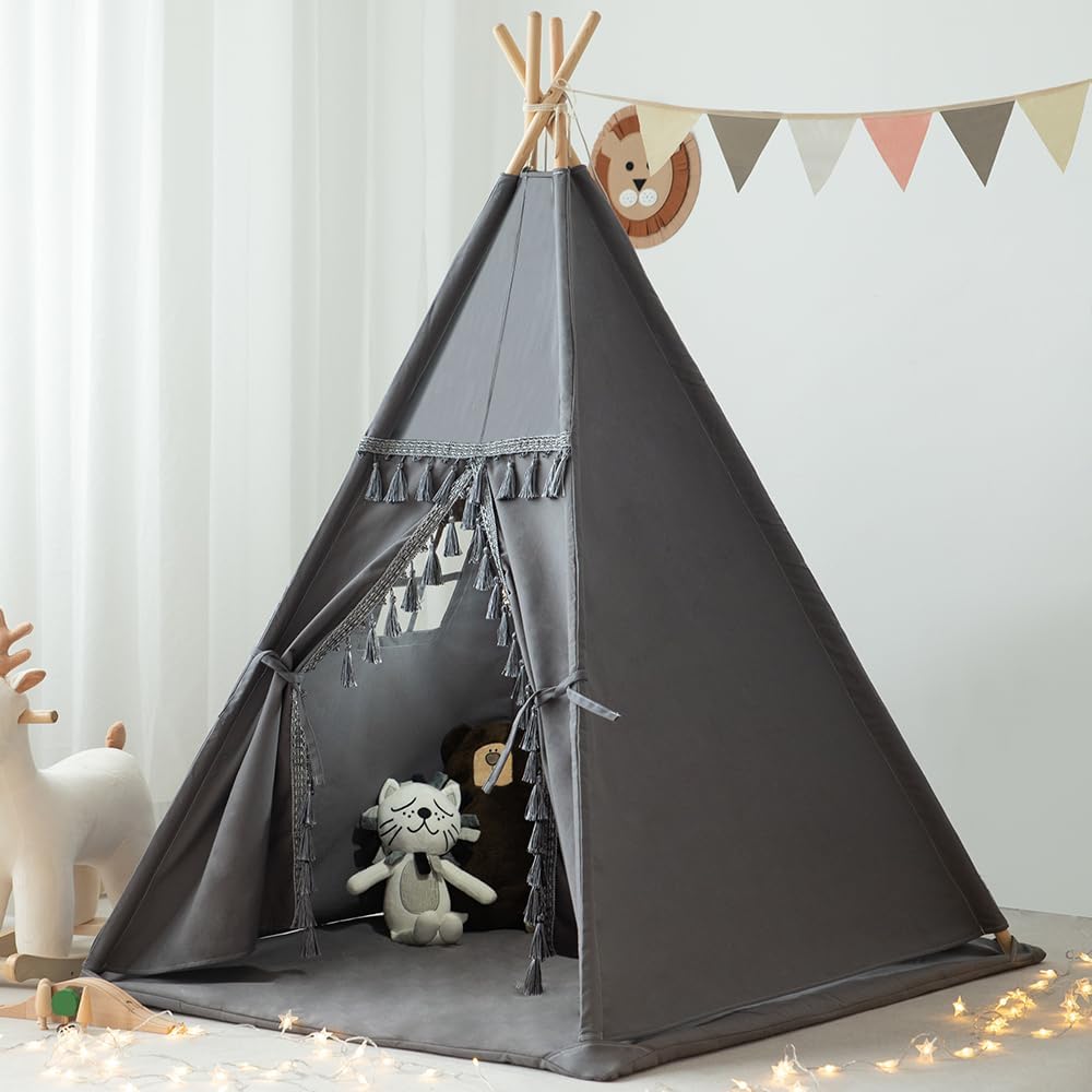 Kids Teepee Tent by xiaowantong with Mat and Lights
