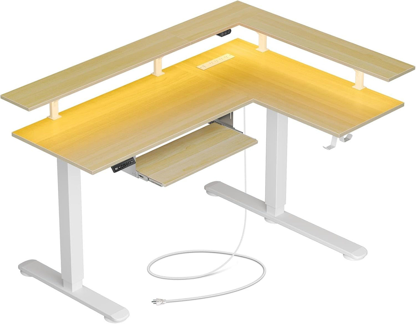 Electric L-Shaped Standing Desk: Dual Motor, LED Light, Power Outlet