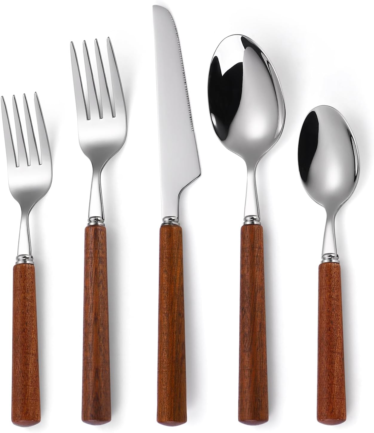 20 Piece Stainless Steel Silverware Set with Wooden Handles