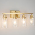 4-Lights Gold Bathroom Light Fixture Brushed Brass Vanity Light