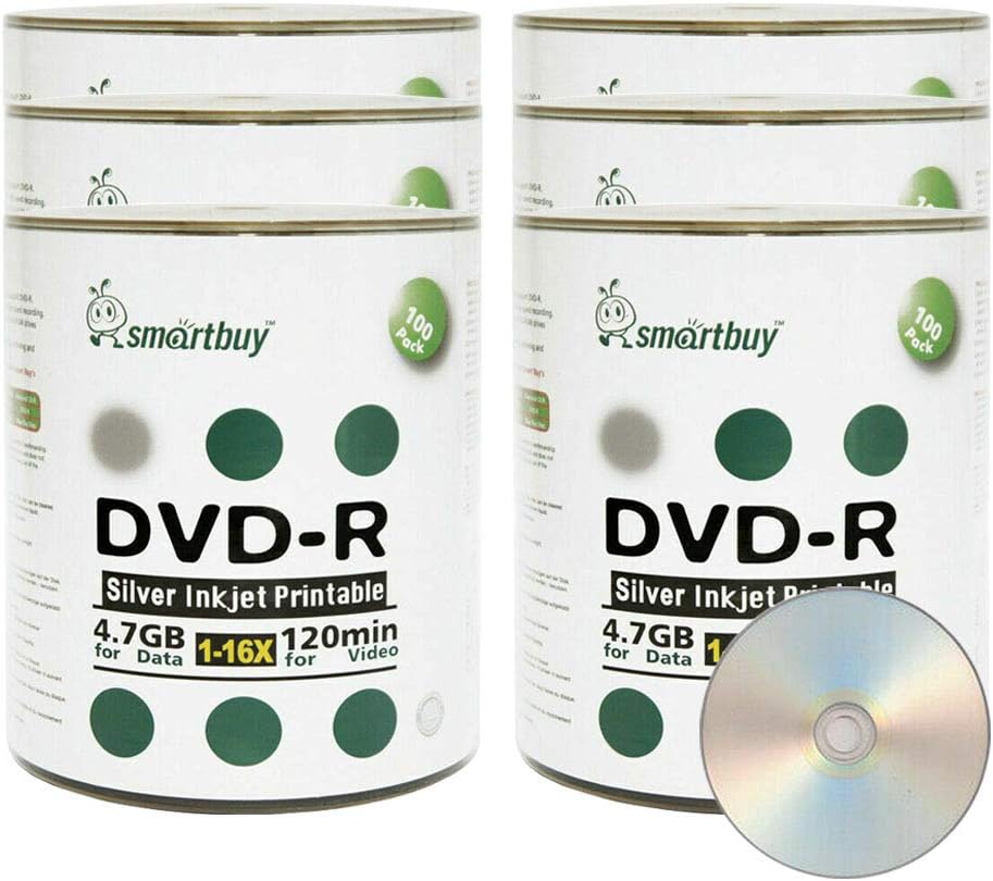 Smartbuy 4.7gb 16x DVD-R Silver Inkjet Printable Blank Discs