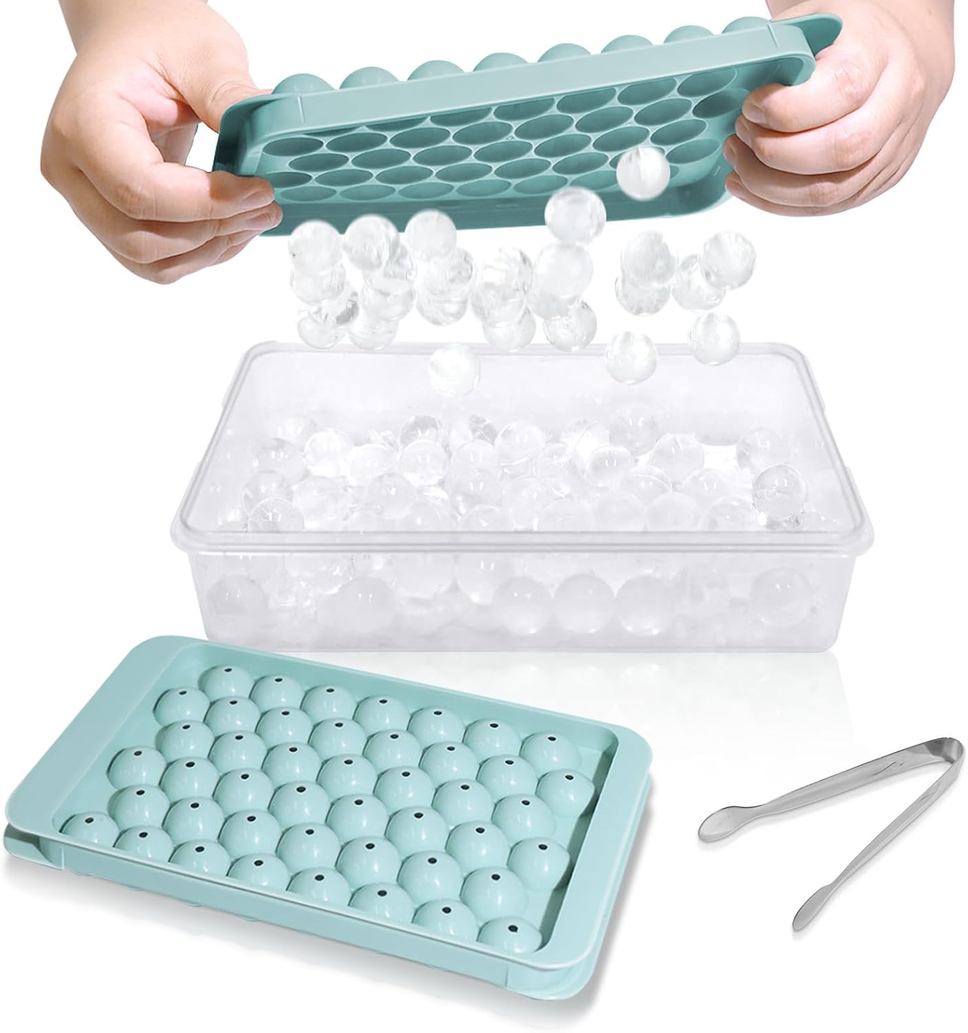 Space-Saving Round Ice Tray Set with Lid & Bin