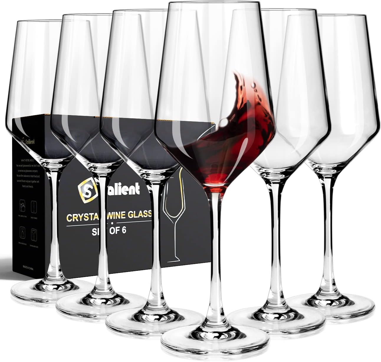 Hand Blown Crystal Wine Glasses Set of 6 for Elegant Sips