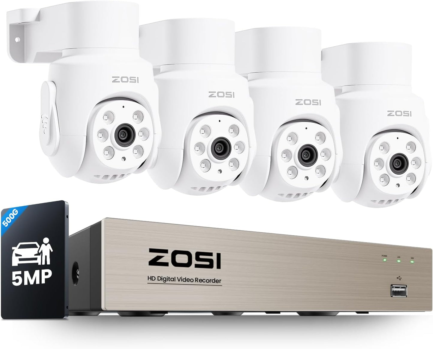 ZOSI 5MP 360View Wired Security Camera System with AI Detection