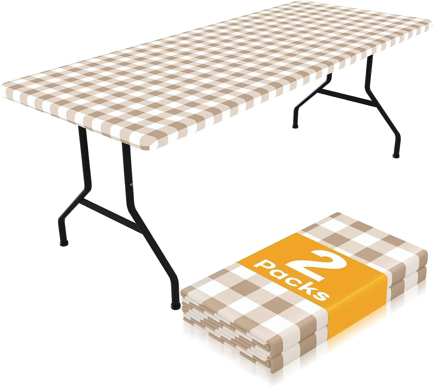 Smiry Picnic Table Cloth 2 Pack - Waterproof & Elastic Fitted