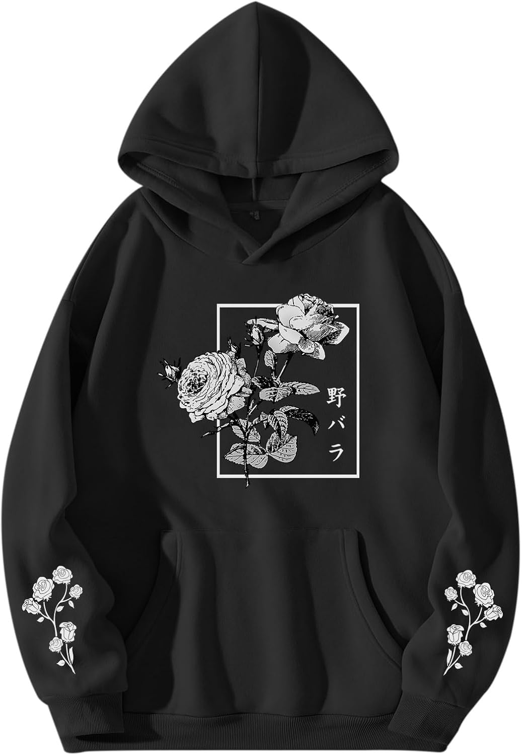 Rose Floral Graphic Hoodie for Men - Trendy Japanese Streetwear