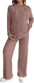 Maternity 2 Piece Ribbed Knit Lounge Set for Women - Hoodie & Pants