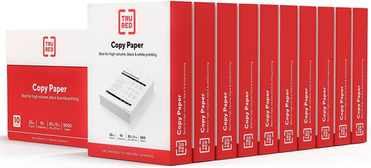STAPLES TRU RED Copy Paper - Bright 92, 10 Reams