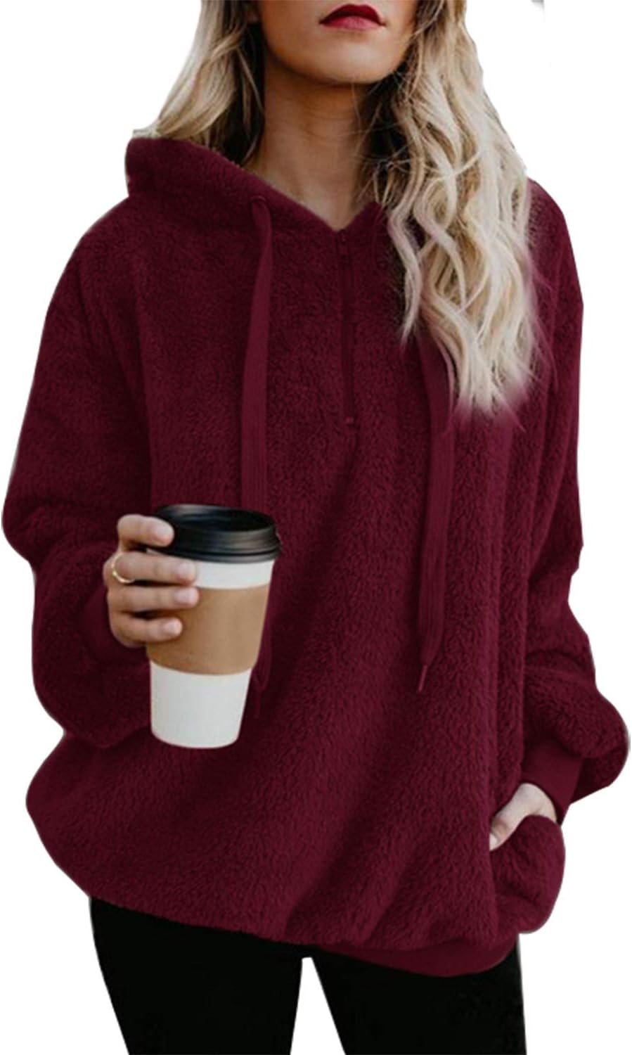 Oversized Sherpa Pullover Hoodie for Women - Cozy Fleece Jacket