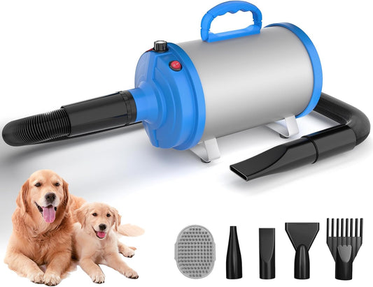 Powerful Dog Grooming Dryer - 3800W High Velocity, Adjustable Speed & 4 Nozzles