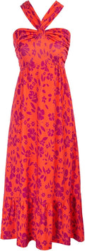 GRACE KARIN Criss Cross Halterneck Floral Maxi Dress