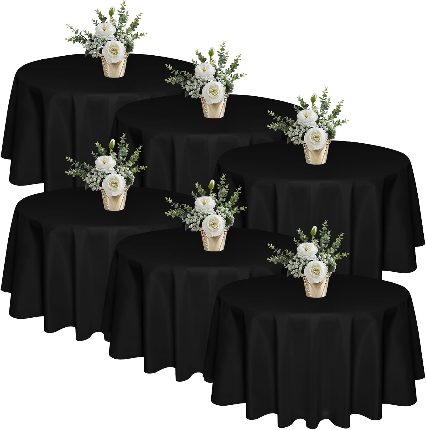 132 In Round Black Tablecloths - Reusable Polyester Covers
