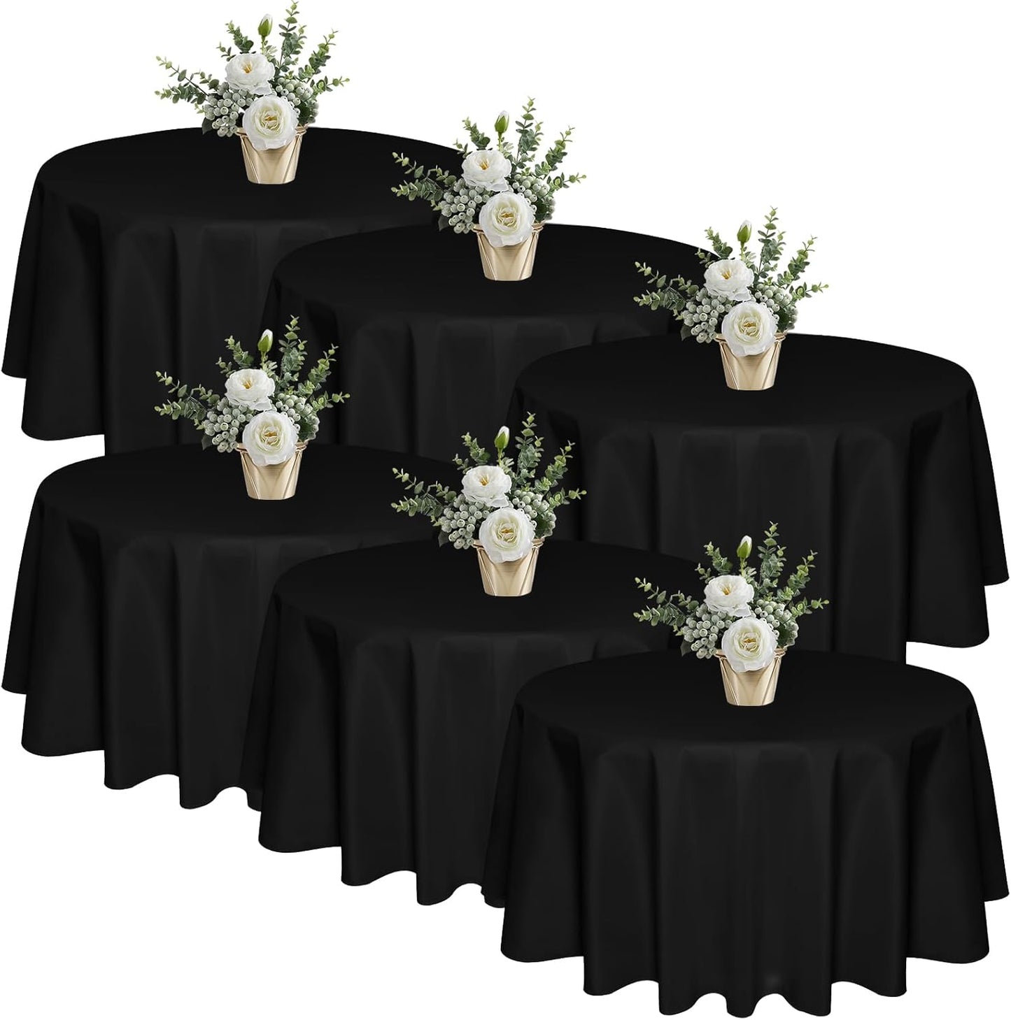 6 Pack 120 In Round Black Tablecloths for Elegant Events