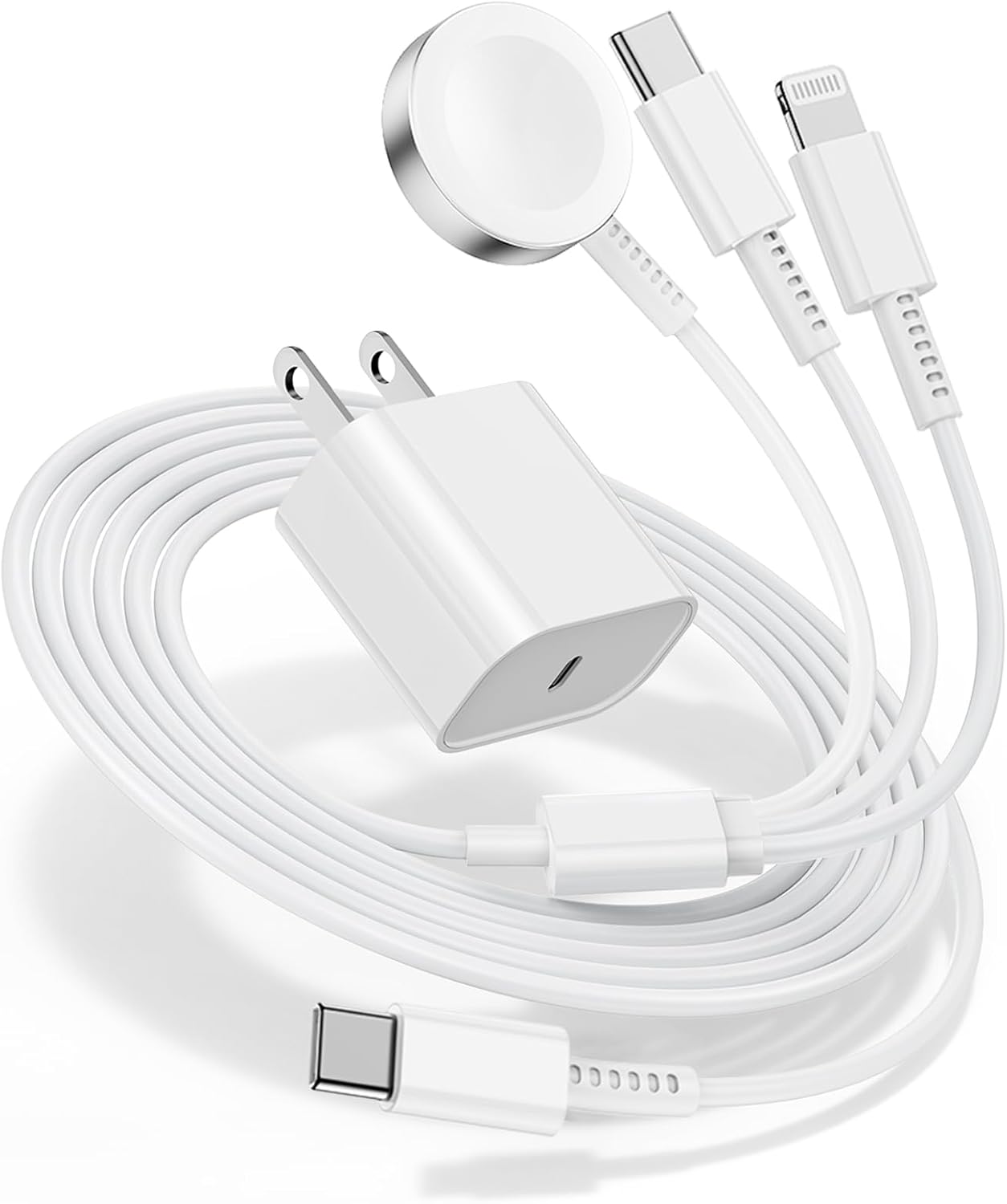 Fast Charging 3-in-1 Cable for Apple Watch & iPhone - 20W USB C Charger (White)