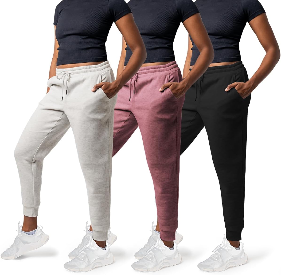 3 Pack Sweatpants Women - Cozy Fleece Joggers with Pockets
