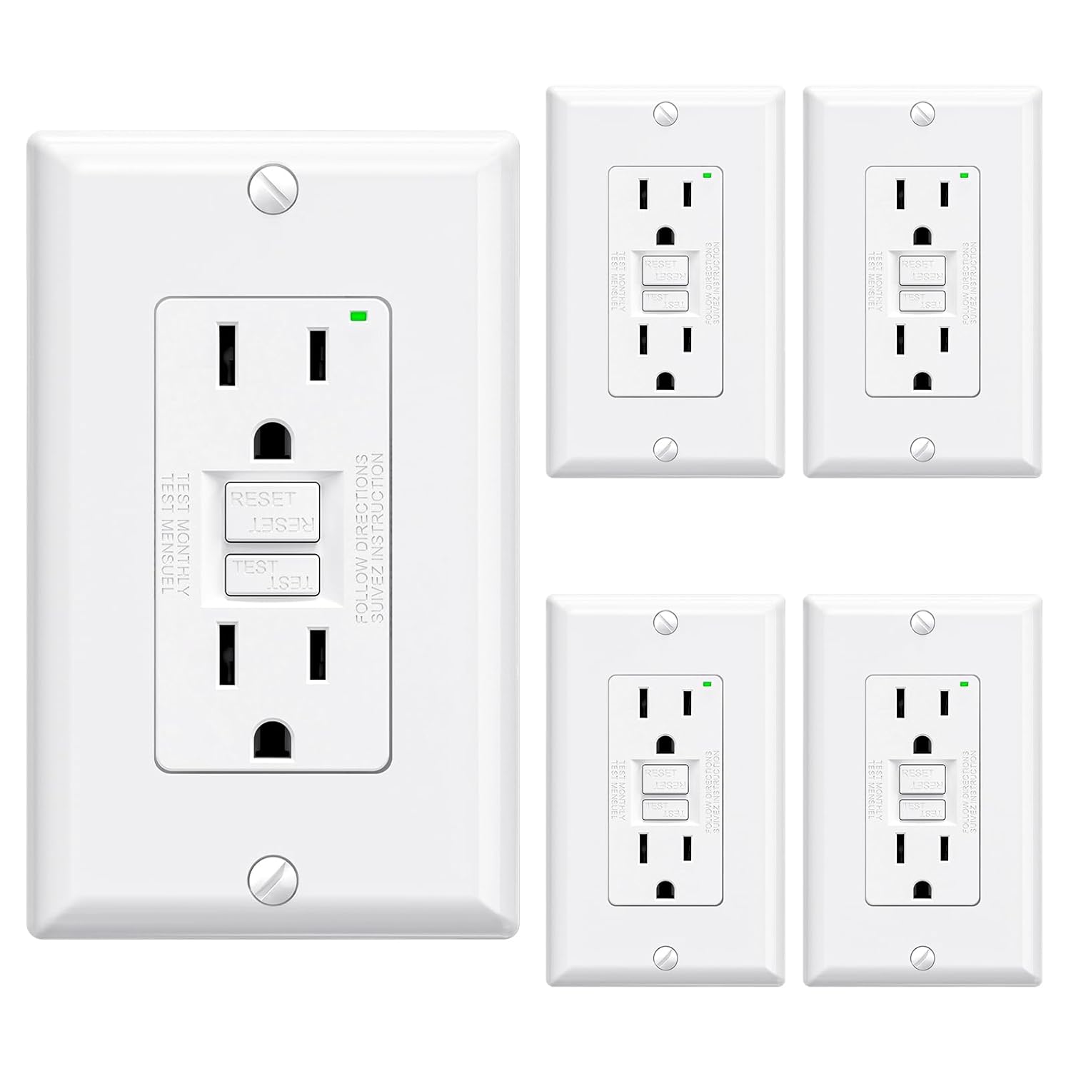 ELEGRP GFCI Outlet 15 Amp with Self-Test and LED Indicator