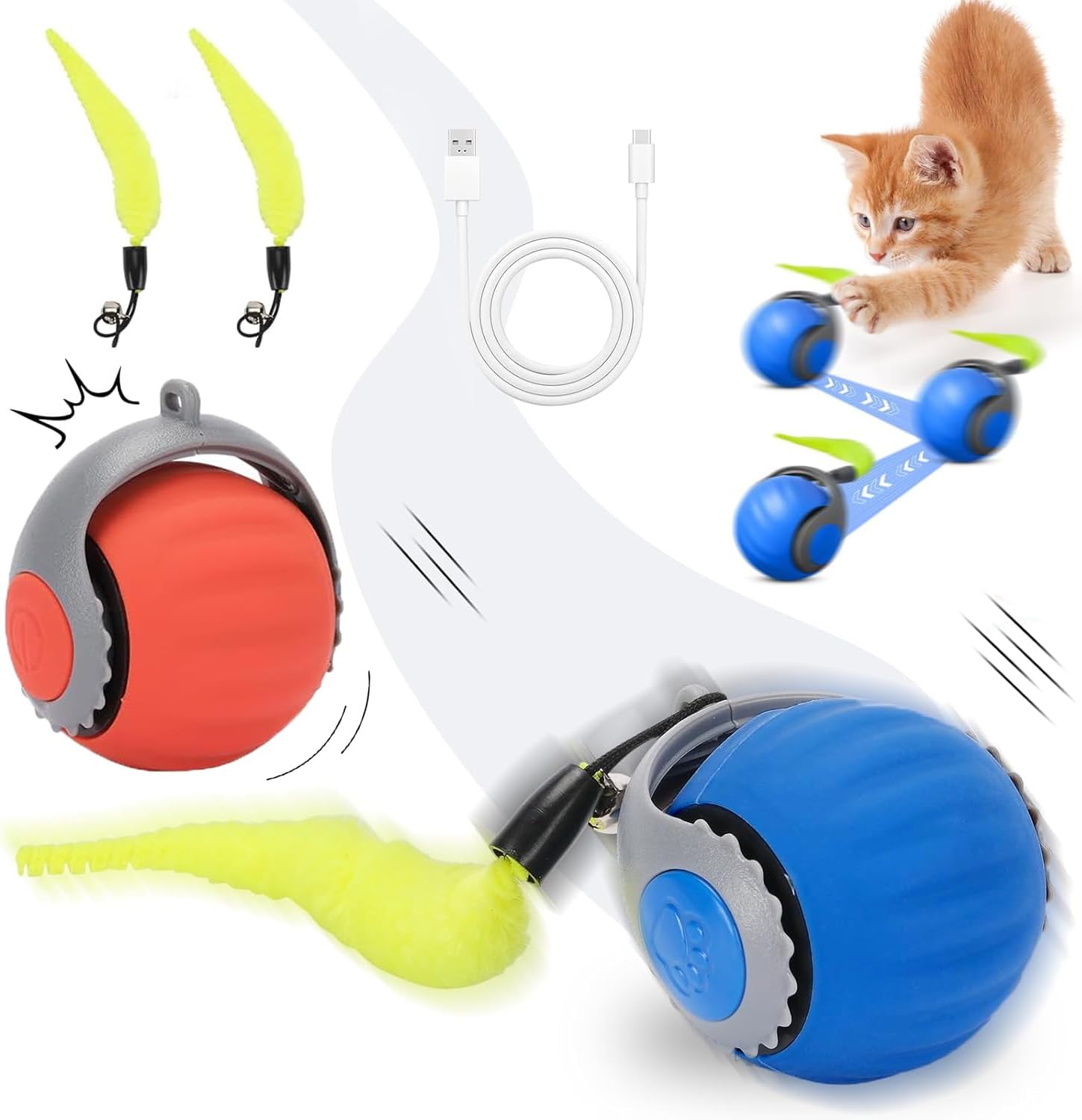 Interactive Smart Cat Toy 2PCS - USB Rechargeable - 2 Speeds - Upgraded 2025 Edition