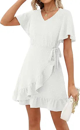NIASHOT Summer Dresses for Women - Stylish Wrap V Neck Mini Dress