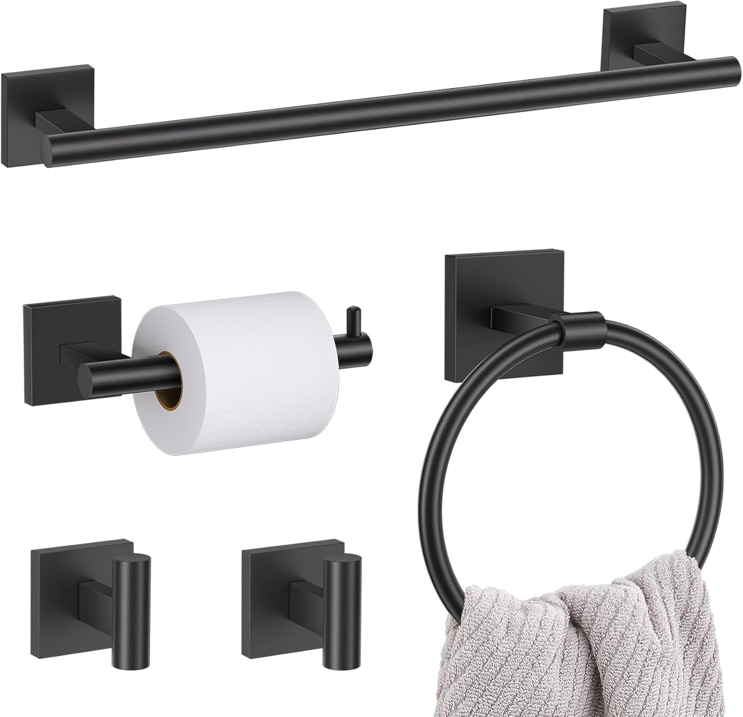 5 Pieces Bathroom Hardware Set in Matte Black for Modern Spaces