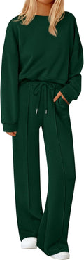 2 Piece Women's Loungewear Set - Long Sleeve Sweatshirt & Wide Leg
