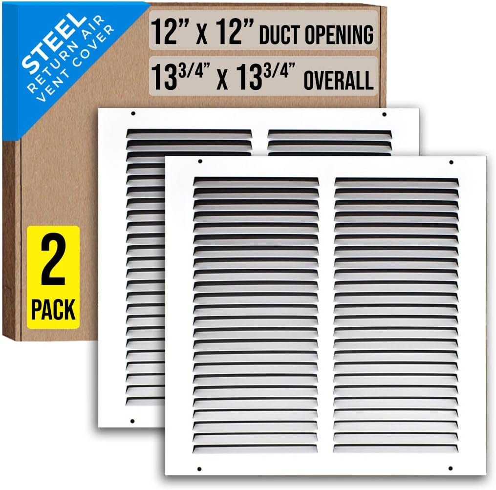 Steel Return Air Grille for 12x12 Duct Opening - 2 Pack