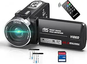 4K 48MP Video Camera Camcorder with Night Vision and Zoom
