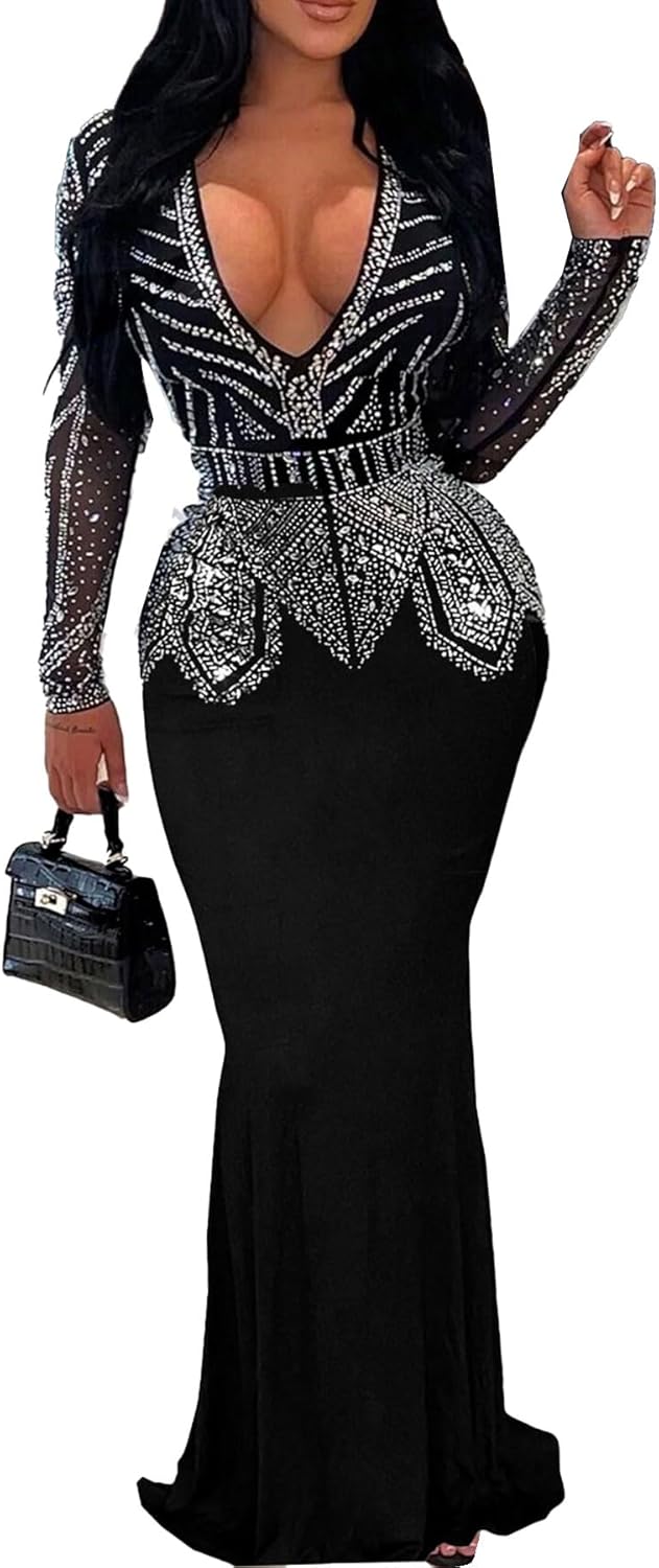 Nagfar Women Rhinestone Sequin Dress for Birthday Party Nights