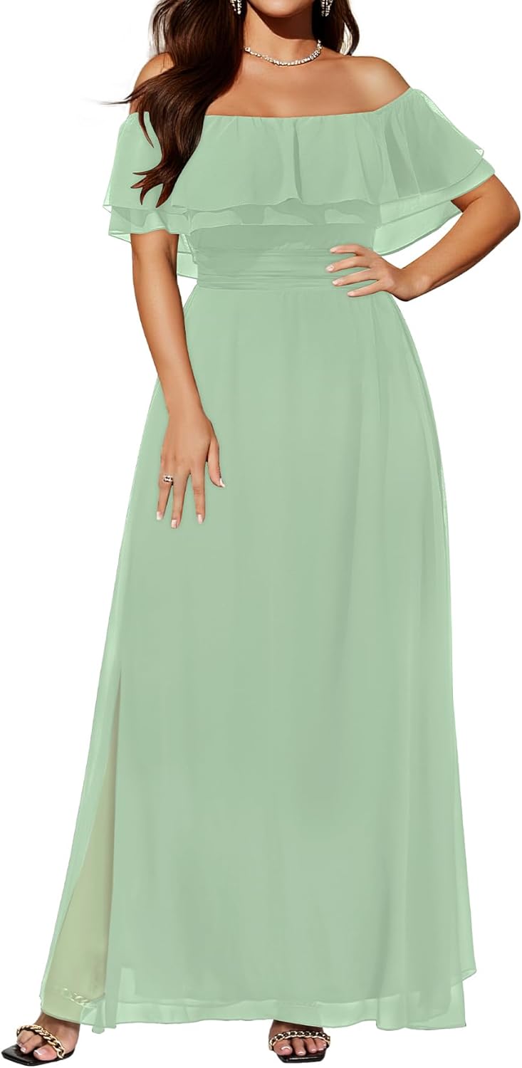 Pinup Fashion Women's Plus Size Off The Shoulder Maxi Dress