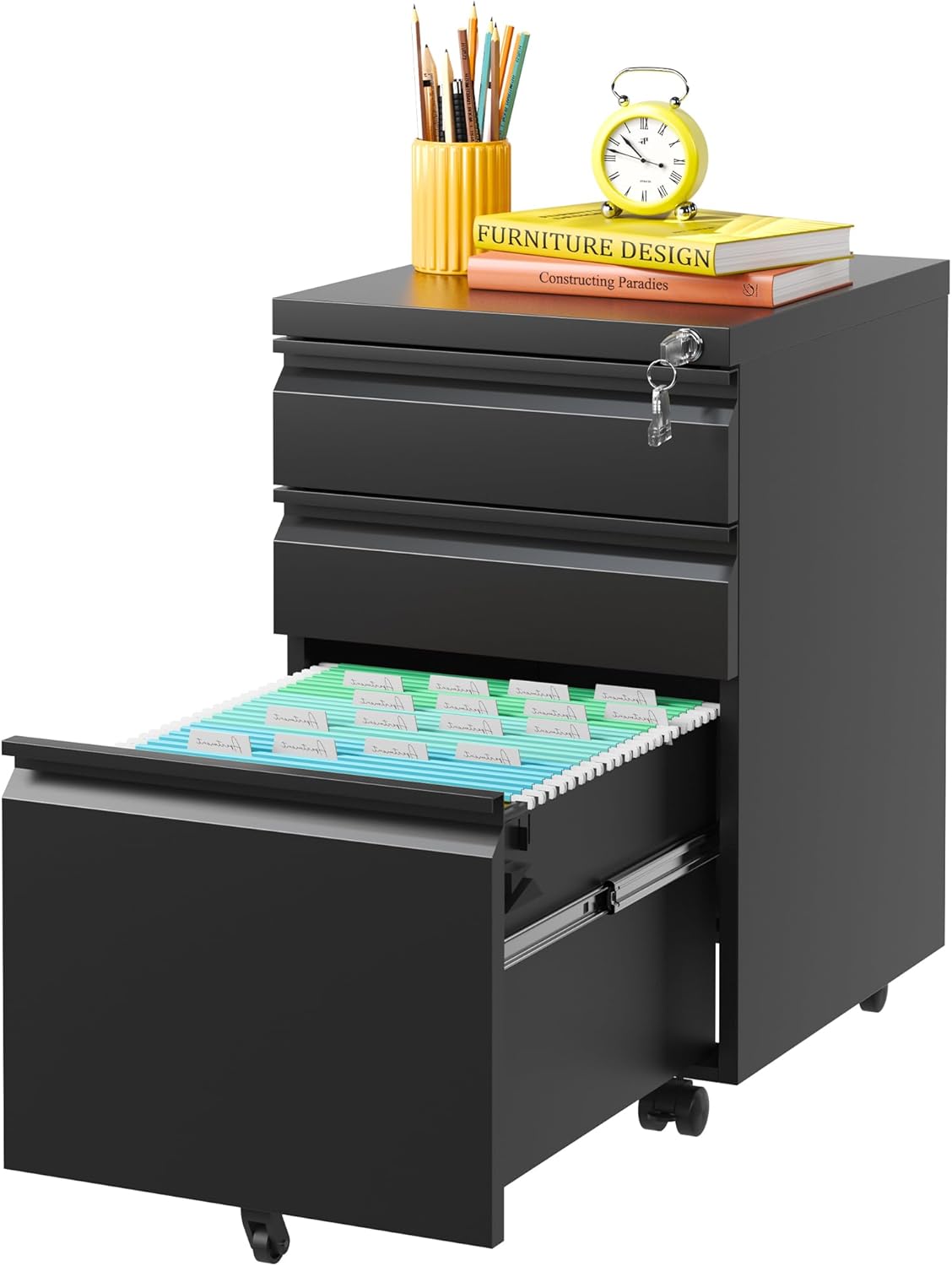 Secure & Space-Saving File Storage on Wheels - Black