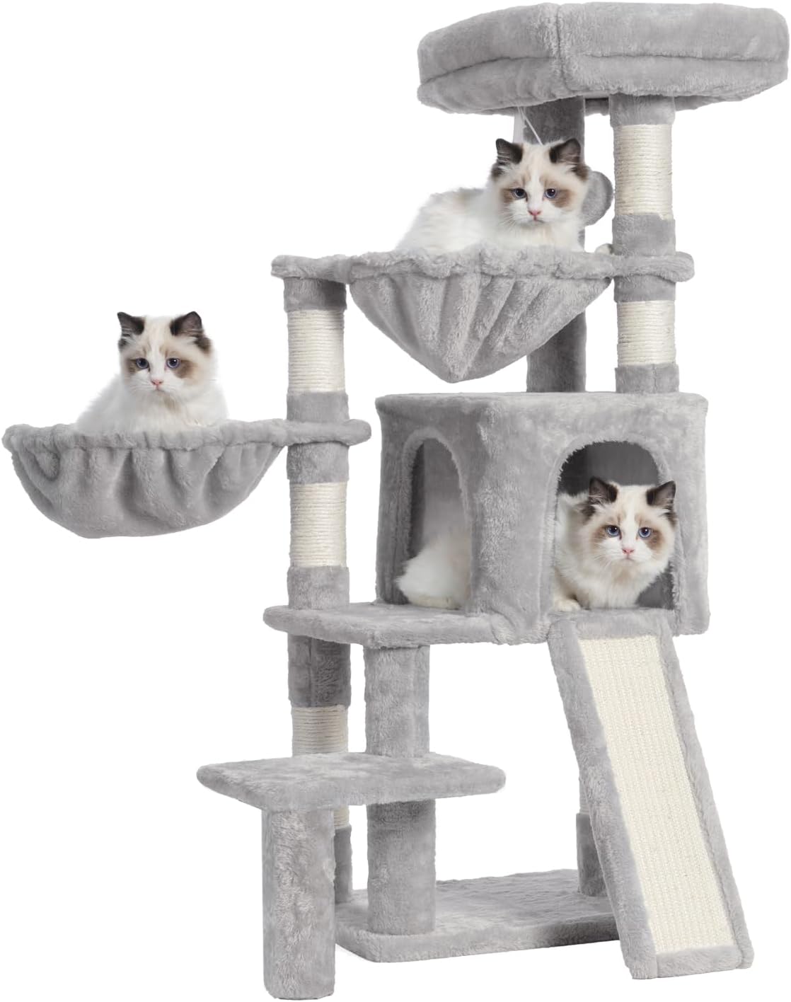 Cat Tree with Condo and Baskets for Indoor Cats - Light Gray