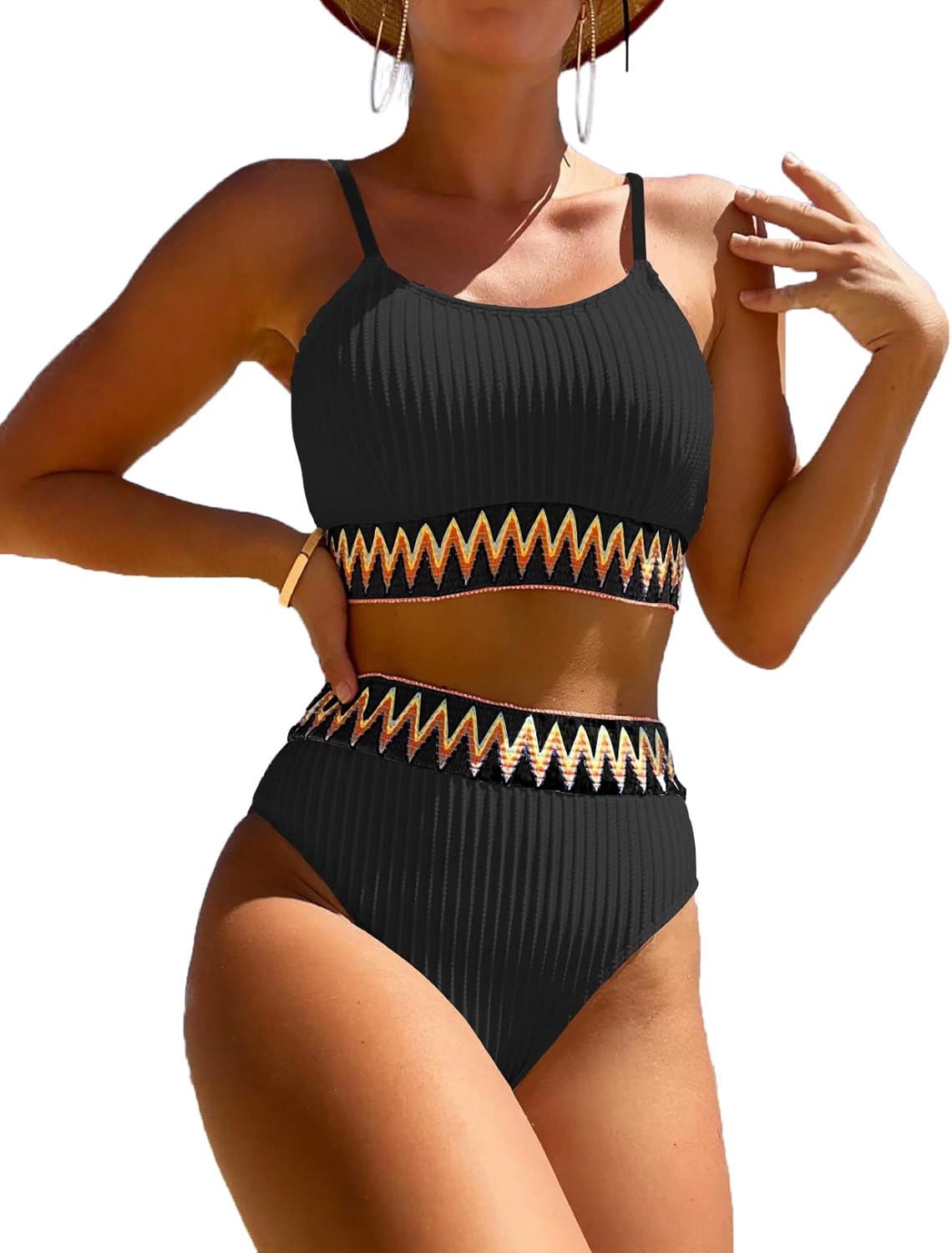 Stylish Women's High Waisted Ribbed Bikini Set for Summer Fun