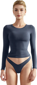 SUUKSESS Women Double Lined Fitted Long Sleeve Crop Top - Slim Fit Y2K